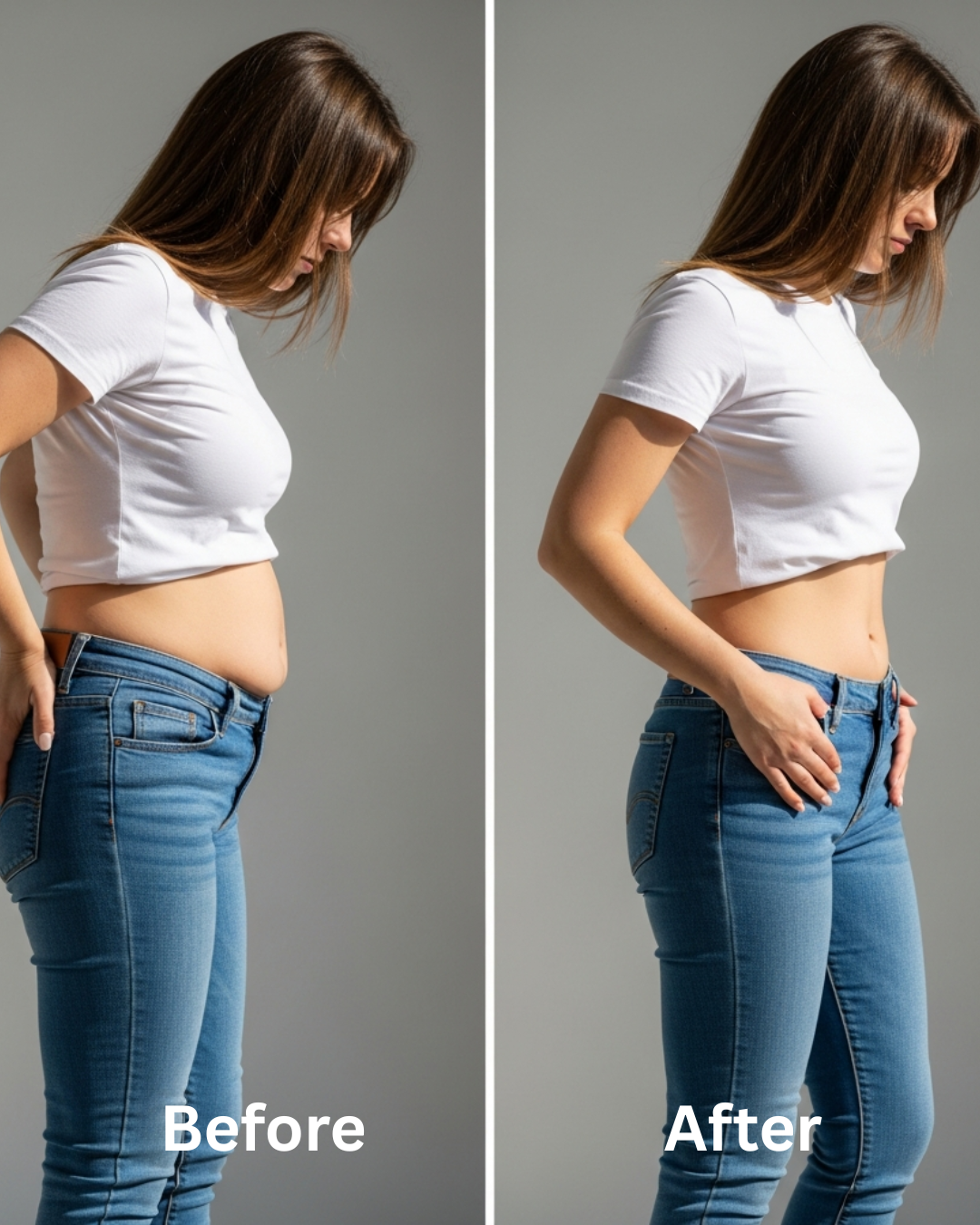 Before and after bloating transformation